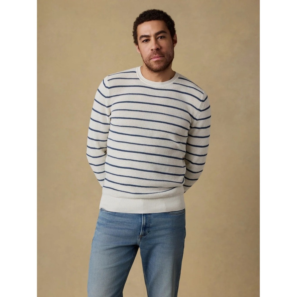 Faherty Sweater Sunwashed Crewneck Mens L Striped Organic Cotton Casual Beach
